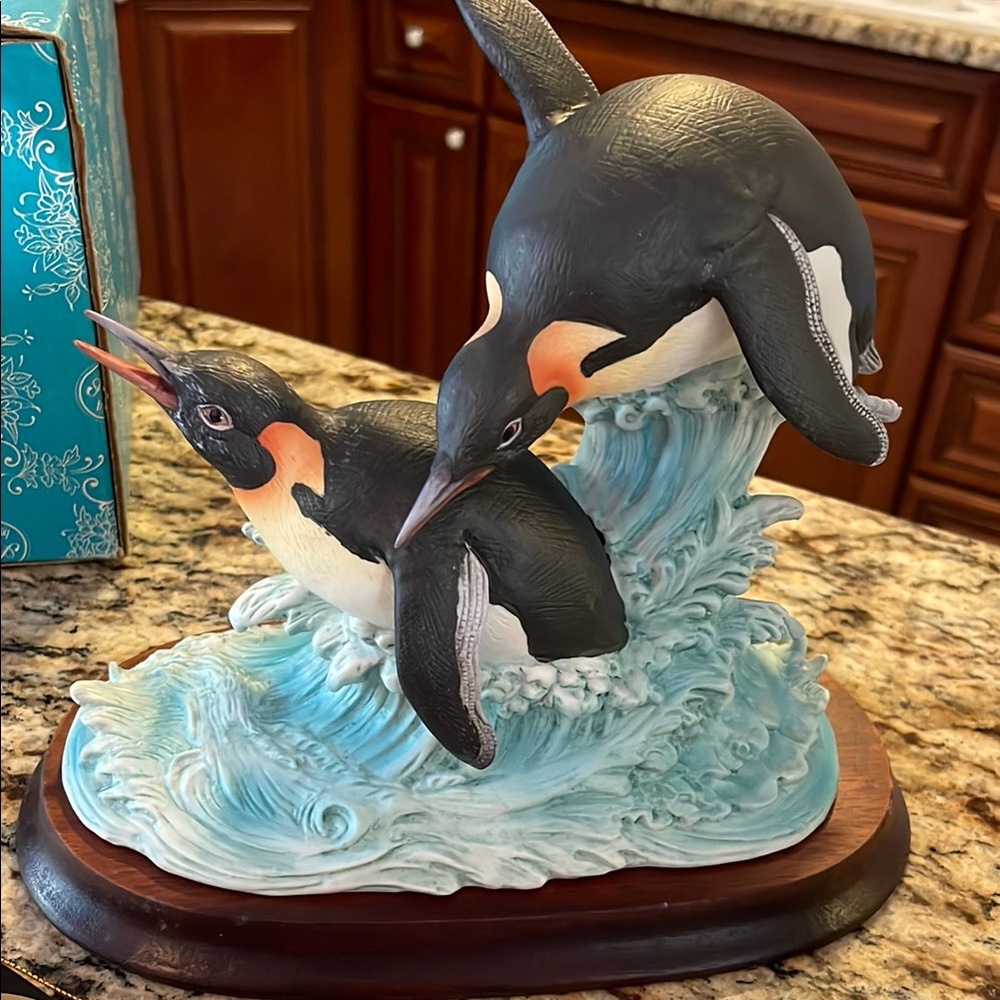 Andrea By Sadek Black and White Dolphin Sculpture